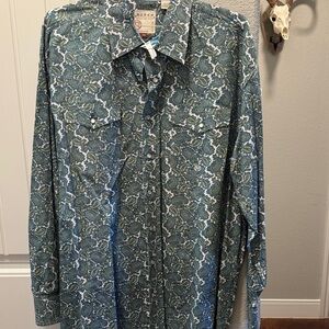 Roper Men's Teal Paisley Button Down Shirt